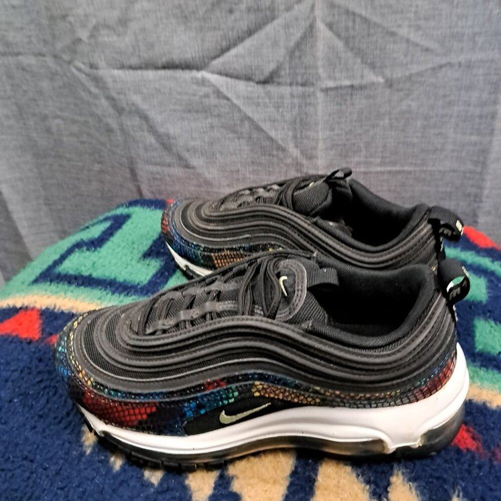 %Nike Air Max 97 SE CW5595 002 Rainbow Snake-Skin Black/White Women Size 6 A7